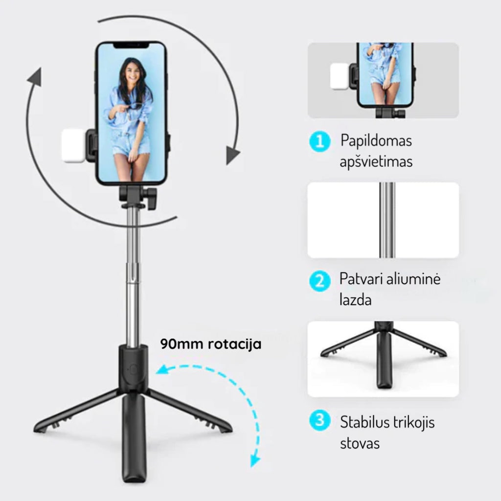 6-viename belaidė "Bluetooth" asmenukių lazdelė nuotraukoms