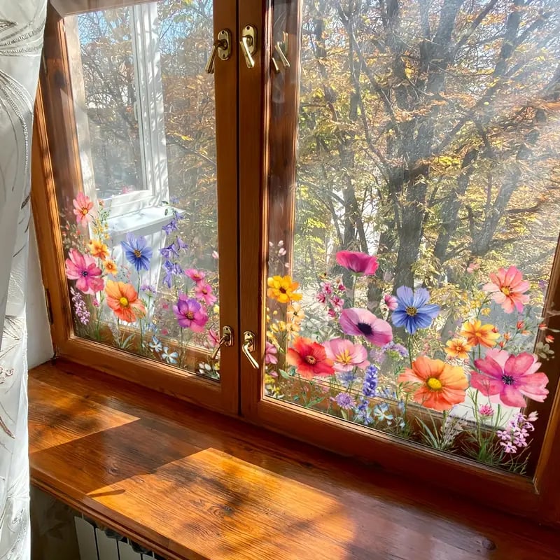💐🖼️ Dvipusis dekoratyvinis langų lipdukas su gėlių motyvu