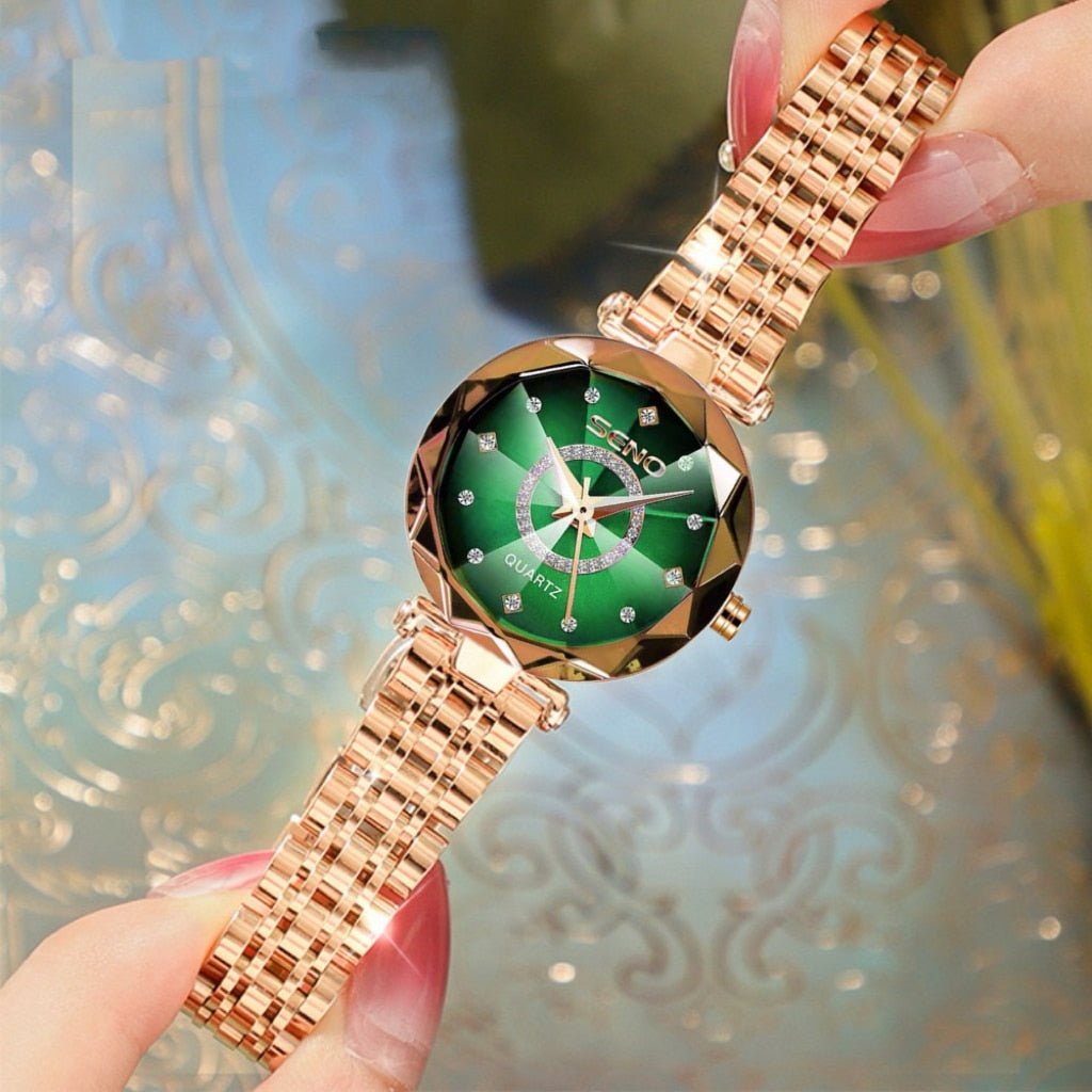 SENO™ Elegance – stilingas auksinis, odinis ir vandeniui atsparus laikrodis