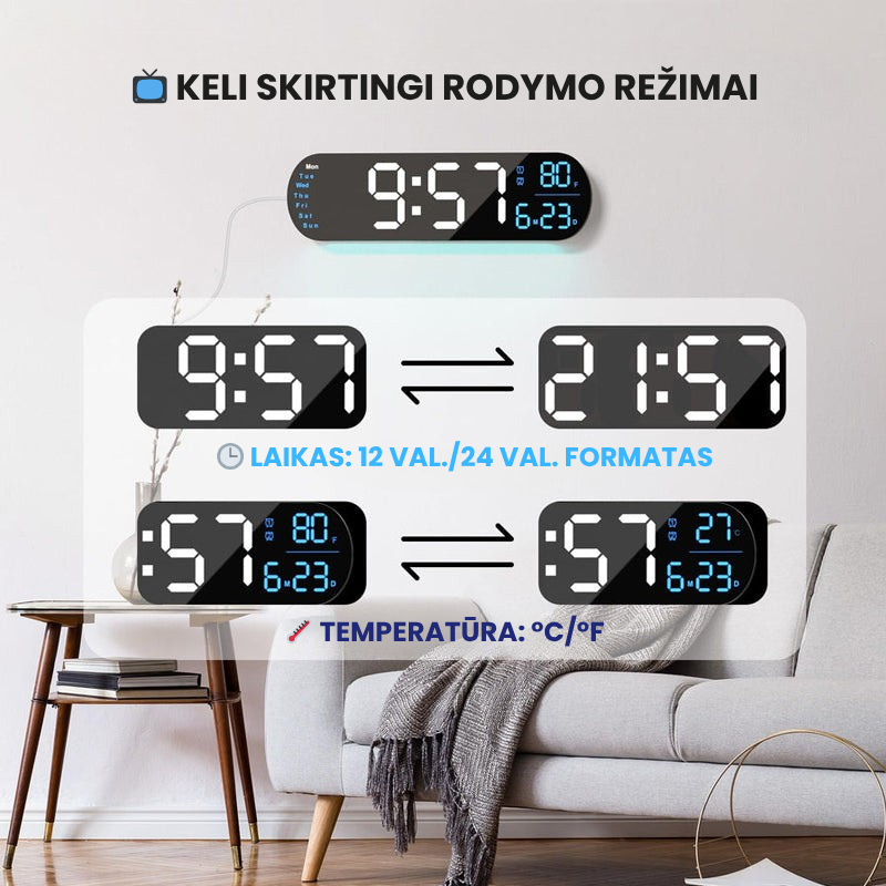 Daugiafunkcis LED ekrano laikrodis