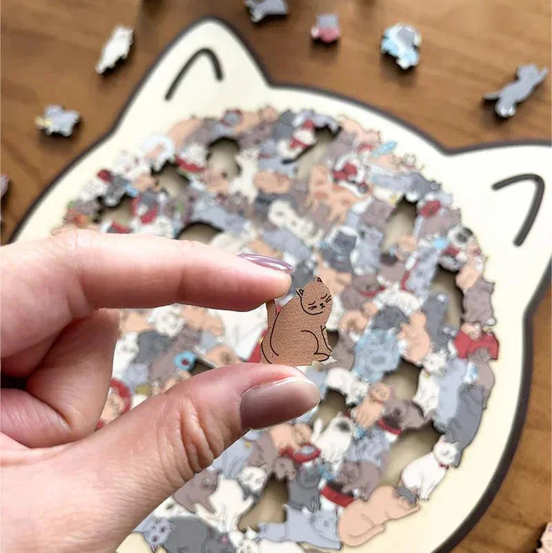 🎁 Graži kalėdinė dovana 🎅 135 dalių Morandi spalvų katės formos medinė dėlionė