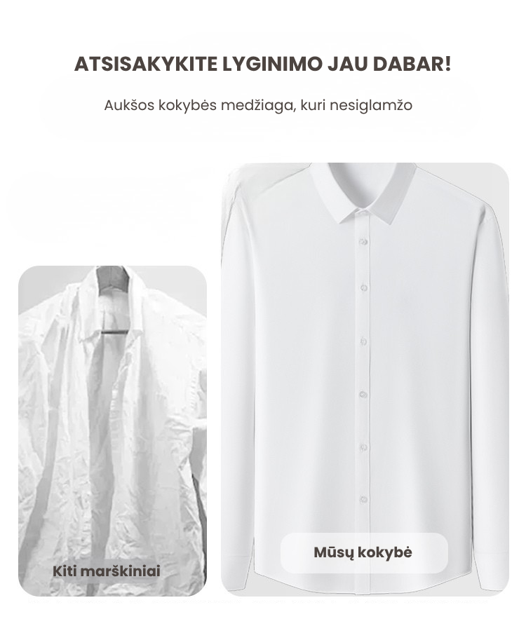 Vyriški ilgarankoviai marškiniai su atlapais ir sagomis, vienspalviai