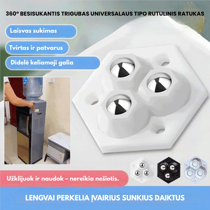 360° besisukantys ratai su trimis ratukais