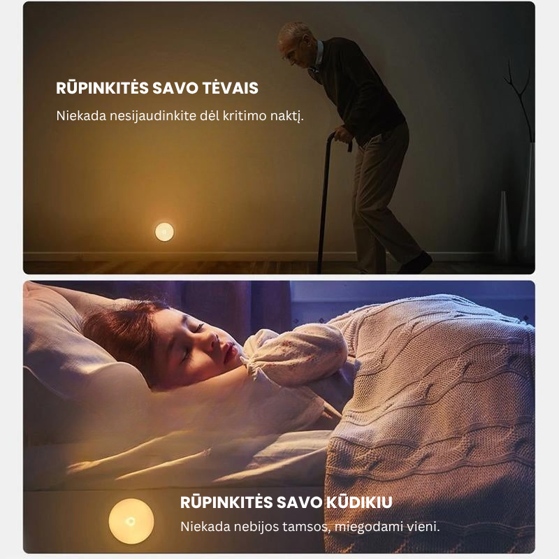 💡 Išmanusis led naktinis šviestuvas su žmogaus judesio indukcija