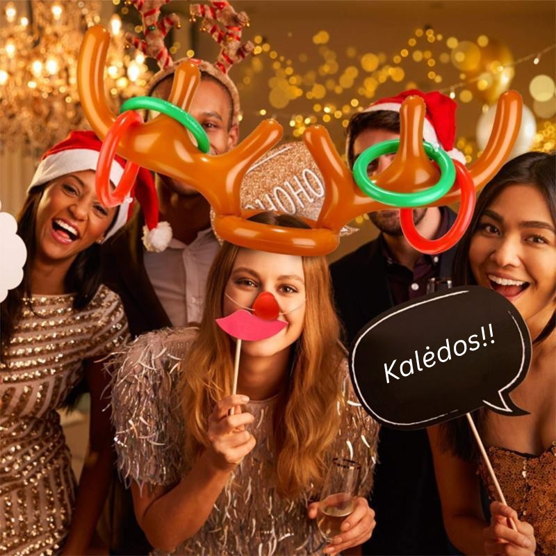 🎉 Kalėdinis žaidimas „Ragų metimas“ – pripučiami briedžių ragai