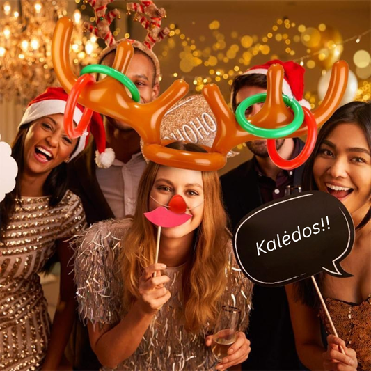 🎉 Kalėdinis žaidimas „Ragų metimas“ – pripučiami briedžių ragai