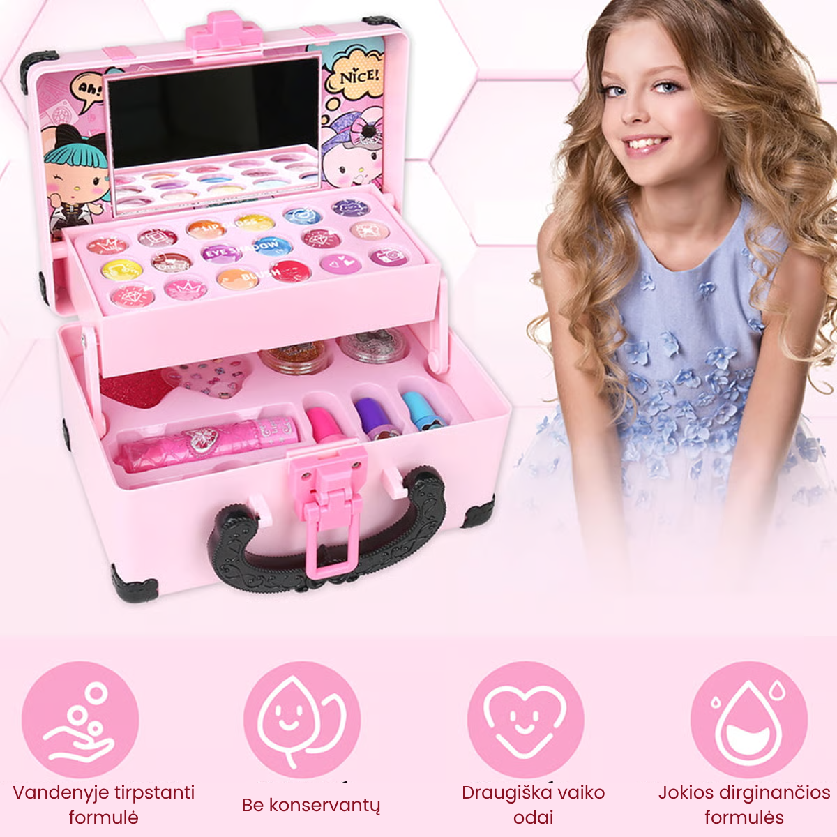 🌸 Vaikiškas nuplaunamas makiažo rinkinys – saugus ir kūrybiškas žaidimas