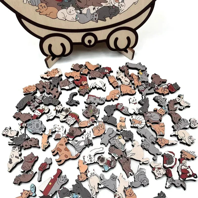 🎁 Graži kalėdinė dovana 🎅 135 dalių Morandi spalvų katės formos medinė dėlionė