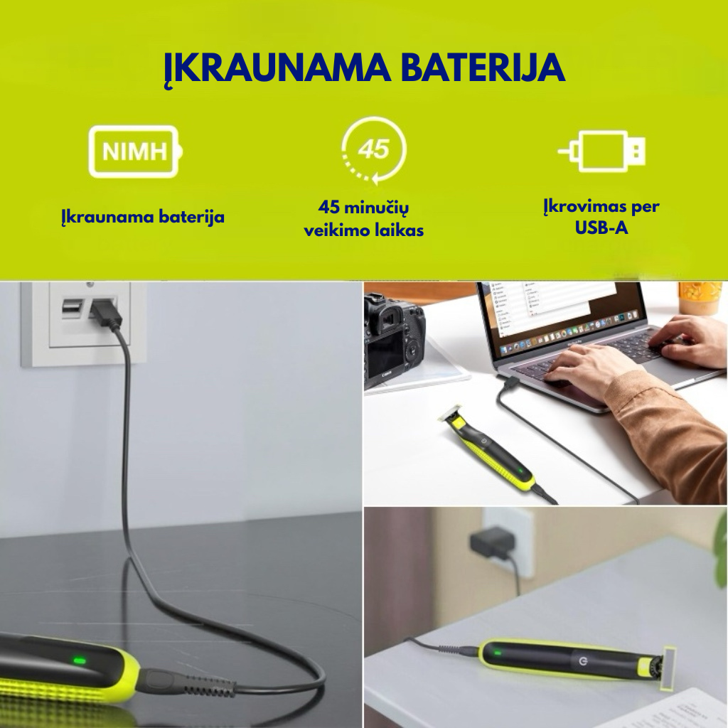 360° „Flex Blade“ – profesionalus daugiafunkcis USB trimeris vyrų priežiūrai