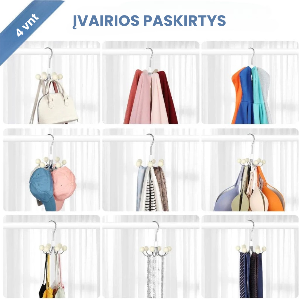 360° pasukamas džemperių ir rankinių laikiklis