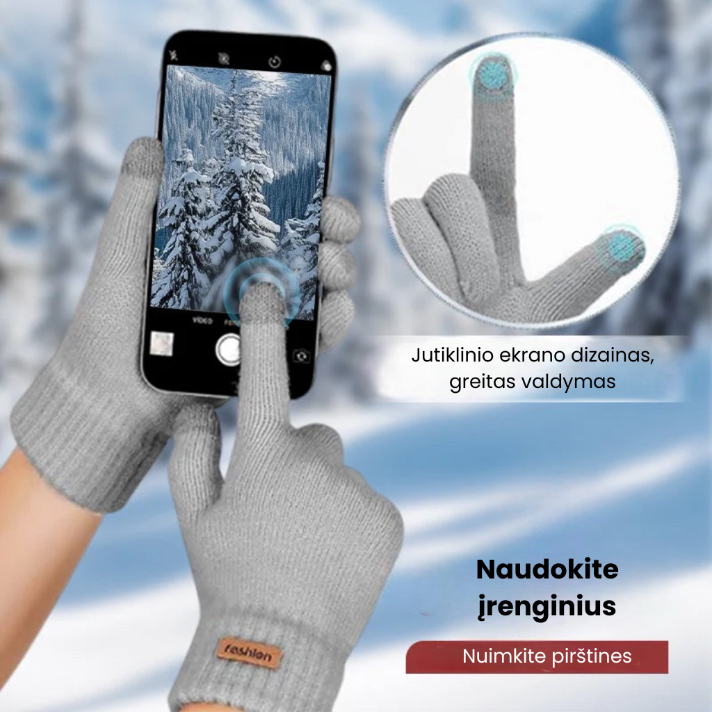 Šiltos, termo megztos lietimui jautrios pirštinės
