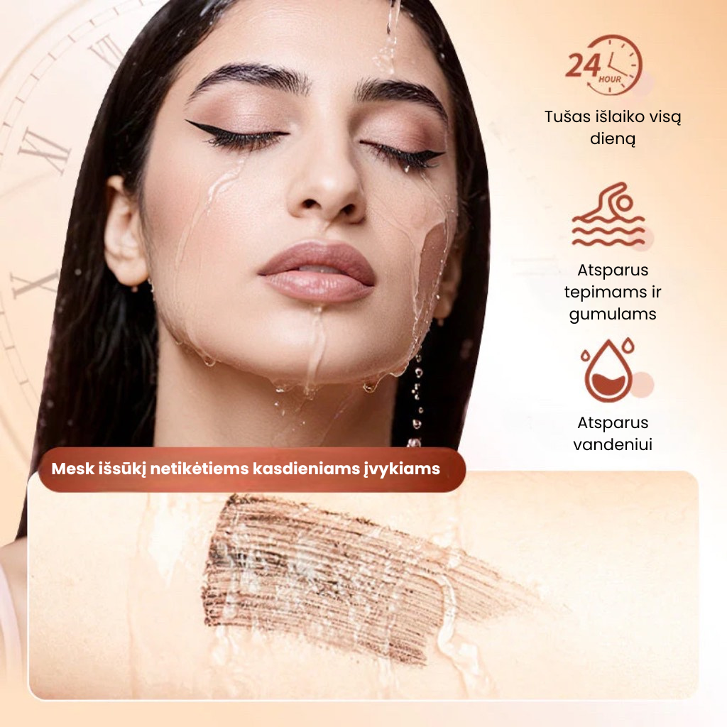 Ilginamasis vandeniui atsparus tušas – praturtintas ﬁbromis, suteikiantis intensyvų užrietimą ir natūralų efektą be gumulėlių 💄👁️