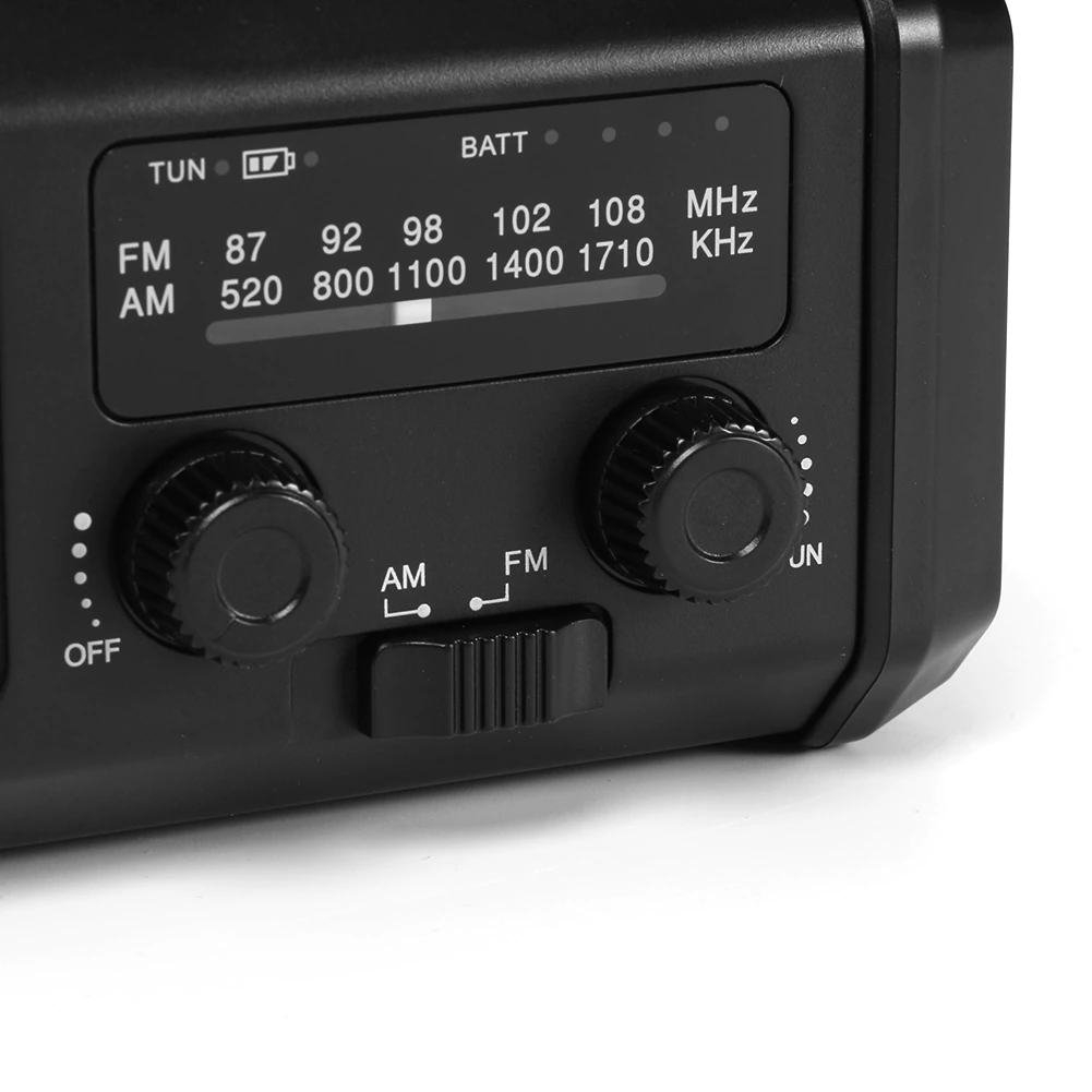 Avarinis radijas – su 10 000 mAh įmontuota baterija, žibintu ir rankine generatoriaus rankena