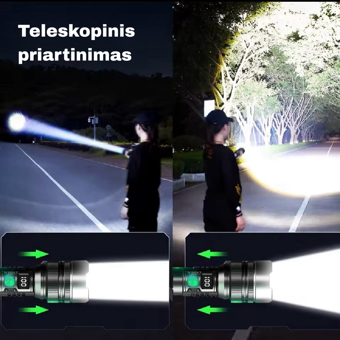 Teleskopinio priartinimo žibintuvėlis – itin ryškus LED šviestuvas